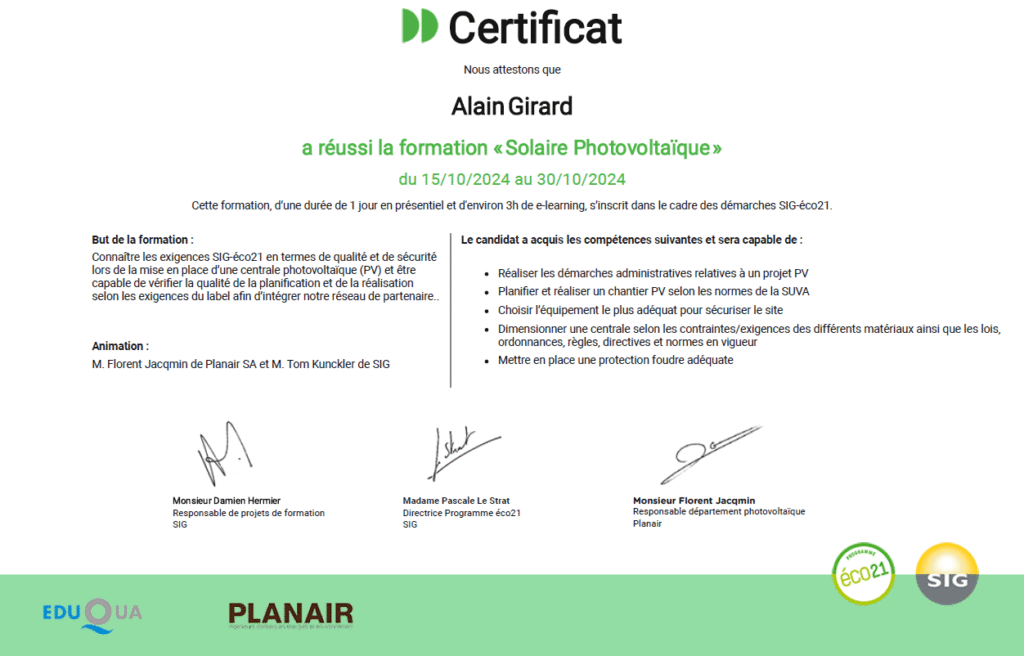 SIG ECO 21 - Solaire Photovoltaïque