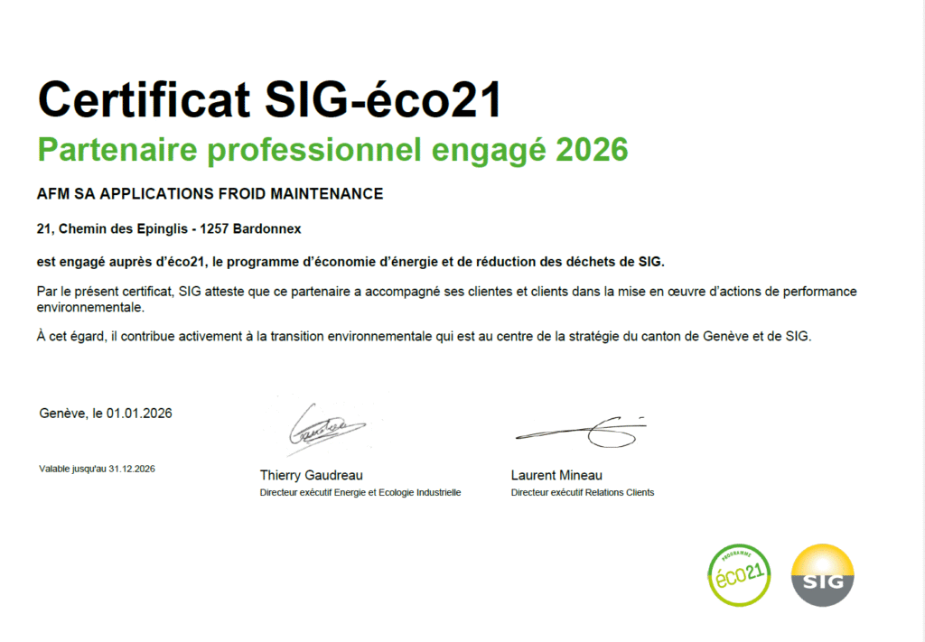 Certificat économie d'énergie 2026 SIG ECO21