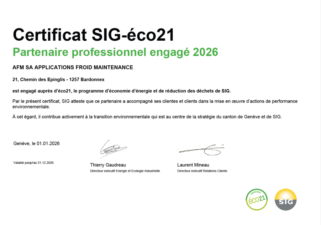 Certificat réduction des déchets 2026 SIG ECO21